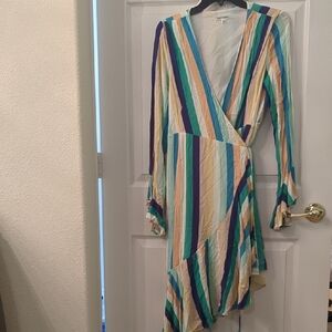 Asymmetrical Striped Dress in Blue and Cream